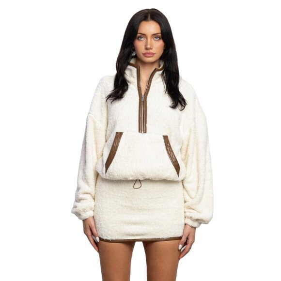 Half Zip-up Fleece Sherpa Jacket and Skirt Set - Picture 1 of 1